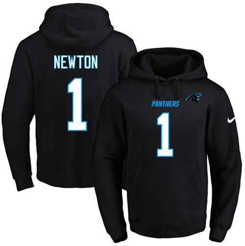Nike Panthers #1 Cam Newton Black Name & Number Pullover NFL Hoodie